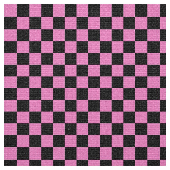Chequered Pattern Pink Black Glitter, Trendy Chic Fabric (Swatch)