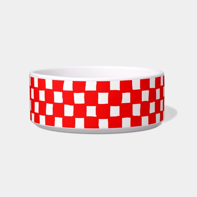 chequered pattern (red) Pet Bowl (Front)