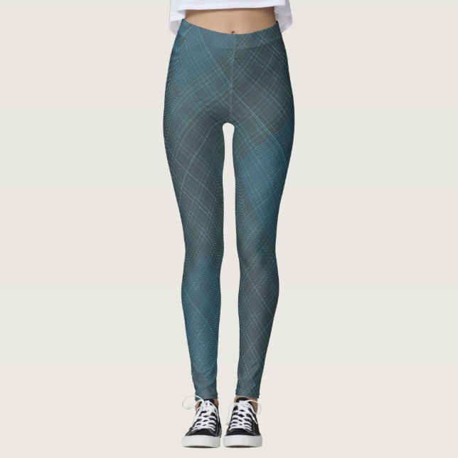 Chequered Pattern small. Blue.b Grey BG Leggings (Front)