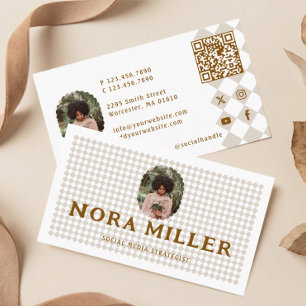 Chequered Pattern Social Media Influencer Photo Business Card