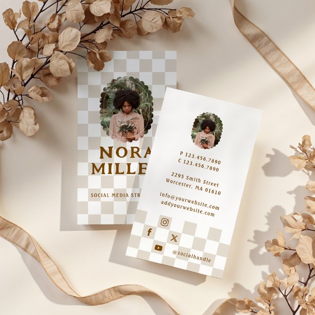 Chequered Pattern Social Media Influencer Photo Business Card (Checkered Pattern Social Media Influencer Photo Business Card)