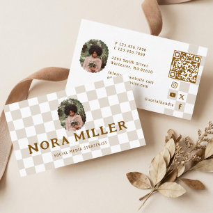 Chequered Pattern Social Media Influencer Photo QR Business Card