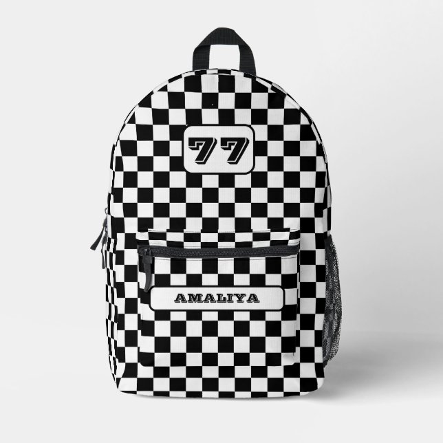 Chequered Pattern Sports Backpack with Custom Name (Front)