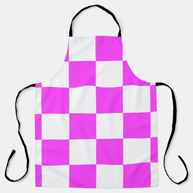 Chequered pattern tile background. White and Pinka Apron (Front)