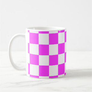 Chequered pattern tile background. White and Pinka Coffee Mug