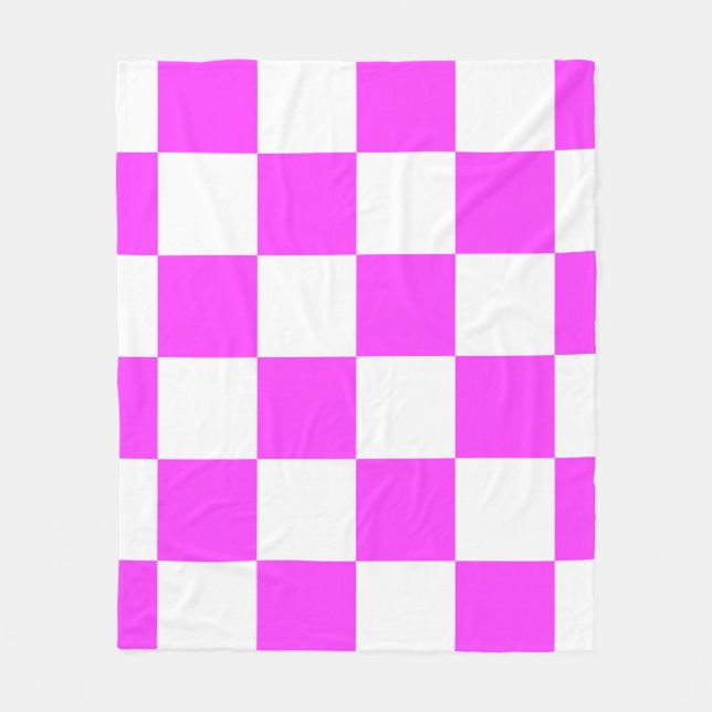 Chequered pattern tile background. White and Pinka Fleece Blanket (Front)
