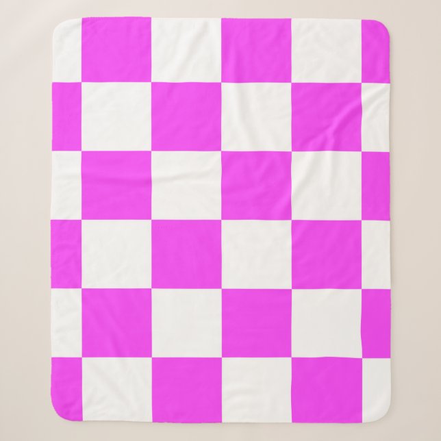 Chequered pattern tile background. White and Pinka Sherpa Blanket (Front)