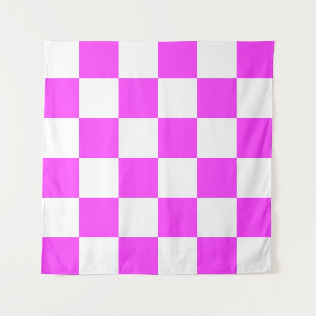 Chequered pattern tile background. White and Pinka Tapestry (Front)
