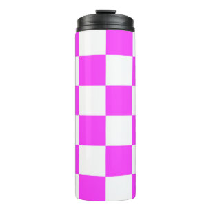 Chequered pattern tile background. White and Pinka Thermal Tumbler