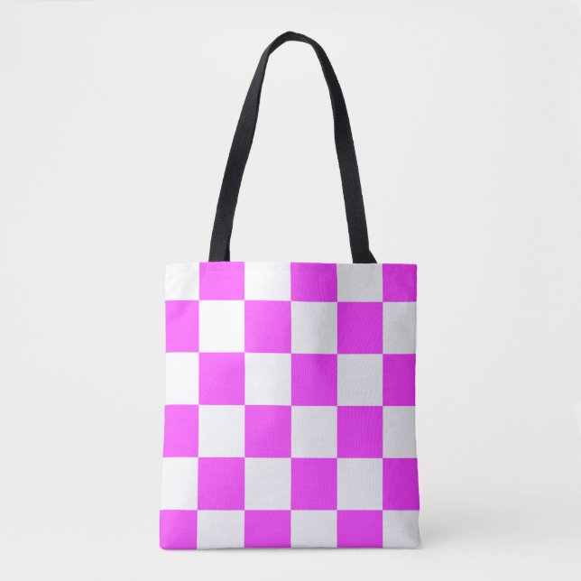 Chequered pattern tile background. White and Pinka Tote Bag (Front)