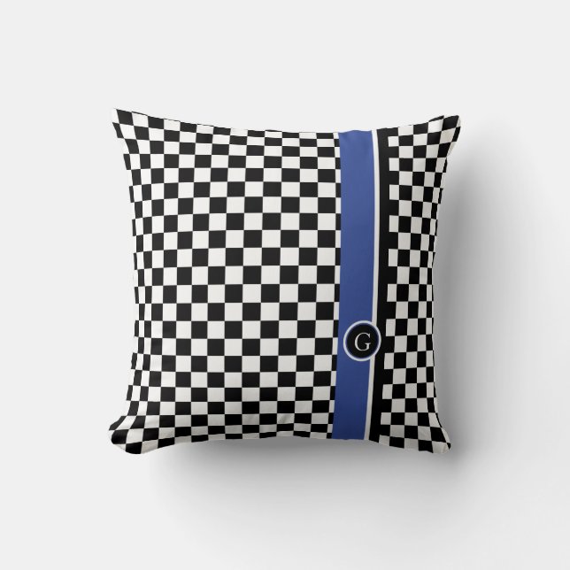 chequered pattern with blue stripe cushion (Front)