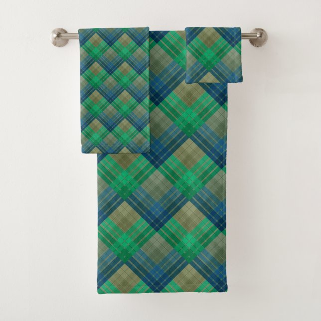 Chequered pattern with zig zag colouring bath towel set (Insitu)