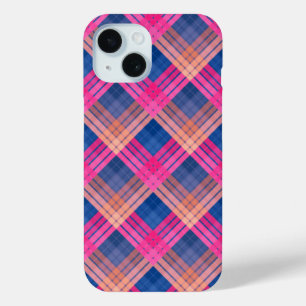 Chequered pattern with zig zag colouring iPhone 15 case