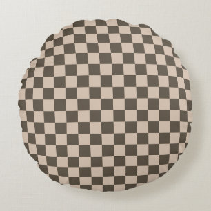 Chequered Pillow Round – Olive Green + Warm Tan