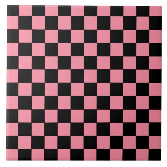 Chequered Pink and Black  Ceramic Tile (Front)