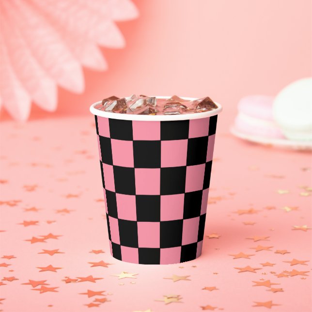 Chequered Pink and Black  Paper Cups (Insitu)