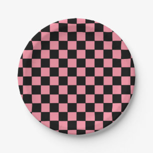 Chequered Pink and Black Paper Plate