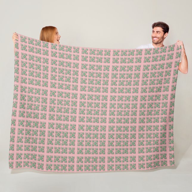 Chequered Pink and Green Fleece Blanket (In Situ)