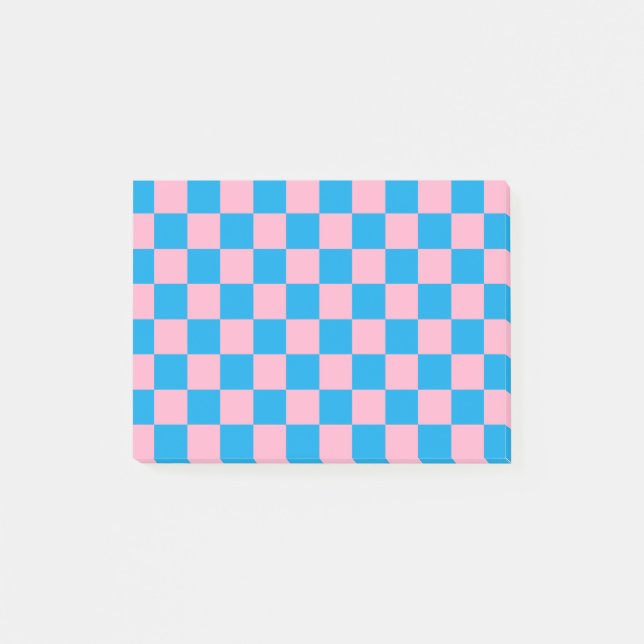 Chequered Pink and Turquoise Post-it Notes (Front)