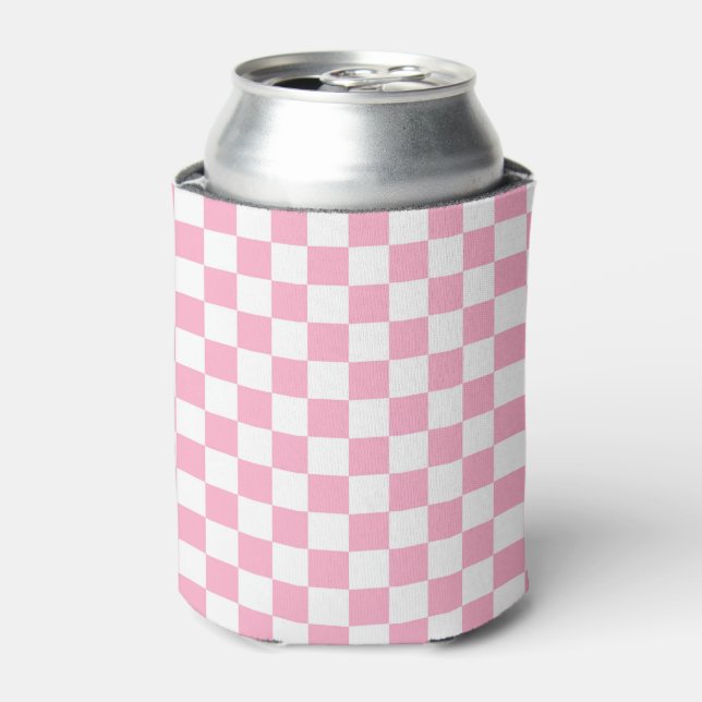 Chequered Pink and White Can Cooler (Can Front)
