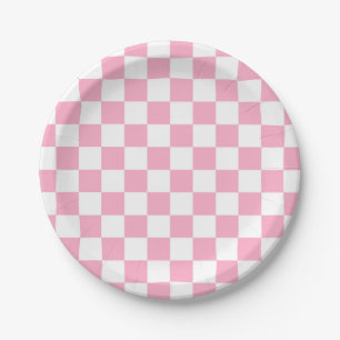 Chequered Pink and White Paper Plate
