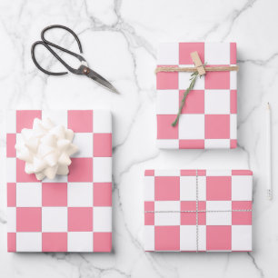 Chequered pink and White  Wrapping Paper Sheet