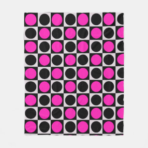 Chequered Pink Black Circle Pattern Design Fleece Blanket