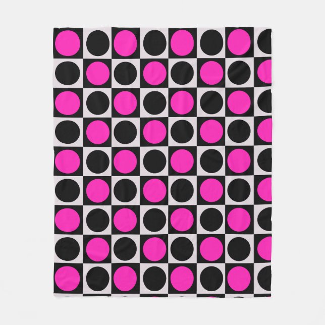 Chequered Pink Black Circle Pattern Design  Fleece Blanket (Front)