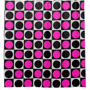 Chequered Pink Black Circle Pattern Design Shower Curtain