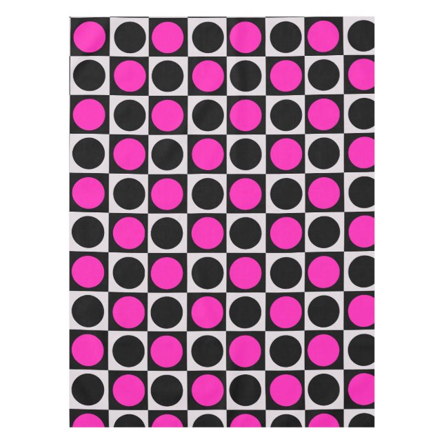 Chequered Pink Black Circle Pattern Design  Tablecloth (Front)