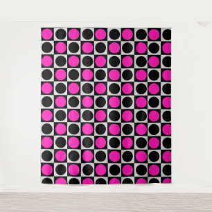 Chequered Pink Black Circle Pattern Design Tapestry