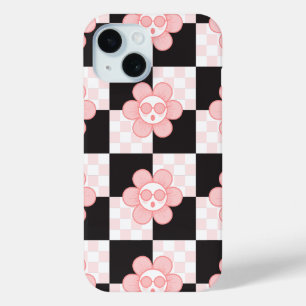 Chequered Pink Daisy iPhone 15 Case