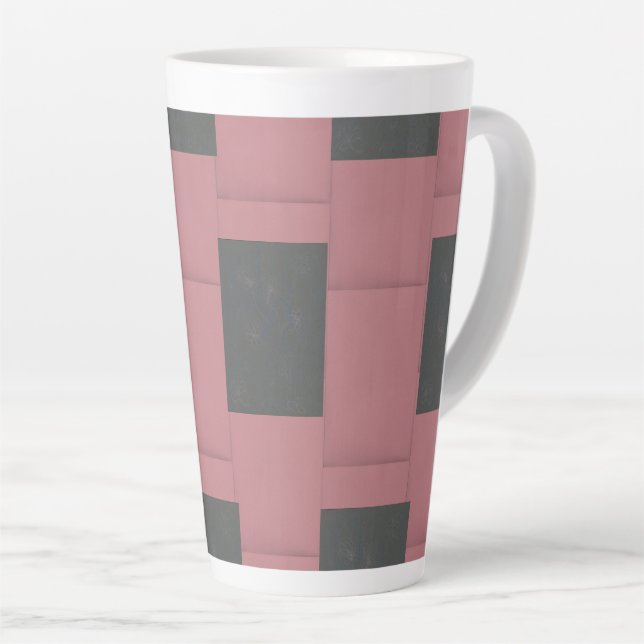 Chequered Pink Flower Abstract   Latte Mug (Right Angle)