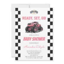 Chequered Pink Girls Monster Truck Baby Shower