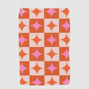 Chequered Pink Orange Mid Century Starbursts Golf Towel