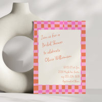 Chequered Pink Orange Script Fun Bridal Shower