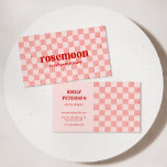 Chequered Pink Red Retro Business Card<br><div class="desc">This retro style business card features a pink chequered background and a contrasting red font. Add your company info and social media or website to the back side of the card.</div>