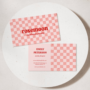 Chequered Pink Red Retro Business Card