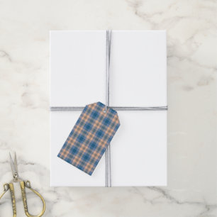 Chequered Plaid Beige Blue Grey And Peach Gift Tags