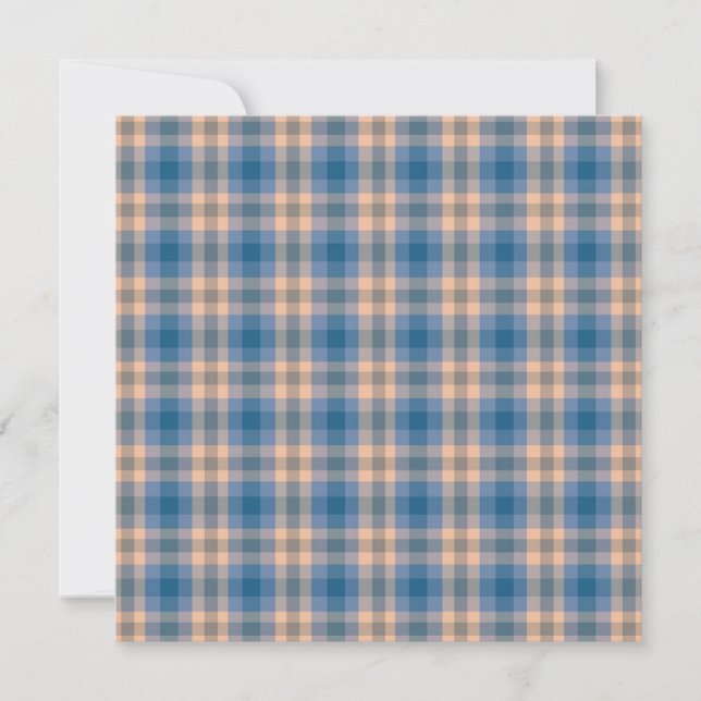 Chequered Plaid Beige Blue Grey And Peach Holiday Card (Front)