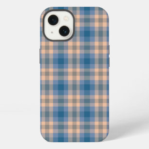 Chequered Plaid Beige Blue Grey And Peach iPhone 13 Case
