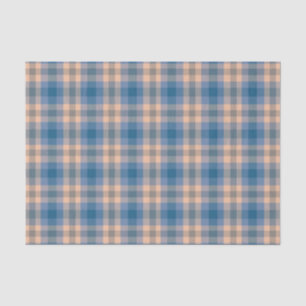Chequered Plaid Beige Blue Grey And Peach Tissue Paper