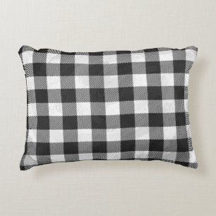 Chequered Plaid Black And White Decorative Cushion