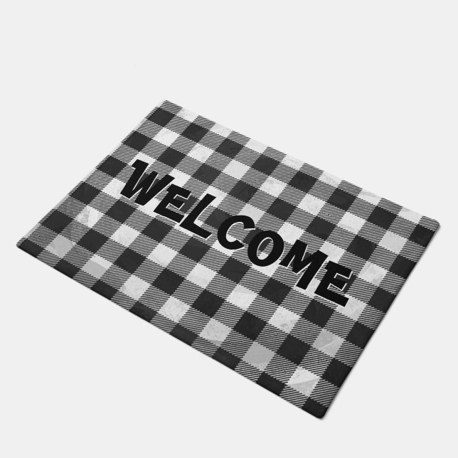 Chequered Plaid Black And White Doormat (Angled)