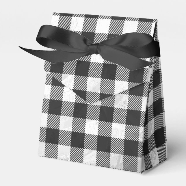 Chequered Plaid Black And White Favour Box (Front Side)