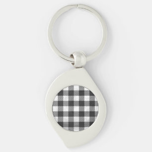 Chequered Plaid Black And White Key Ring