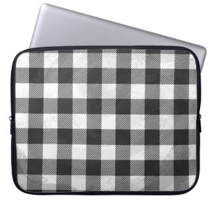Chequered Plaid Black And White Laptop Sleeve