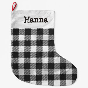 Chequered Plaid Black And White Large Christmas Stocking