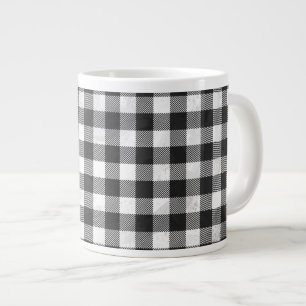 Chequered Plaid Black And White Large Coffee Mug