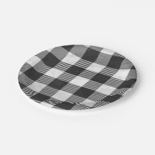 Chequered Plaid Black And White Paper Plate